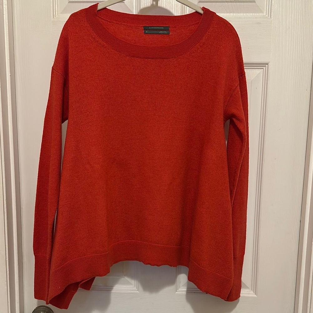 Anthropologie Women's Crewneck Sweater in Bright Red-Orange